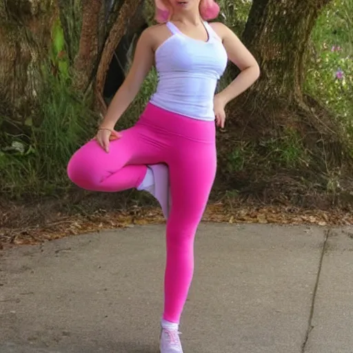 Image similar to live action princess peach in yoga pants