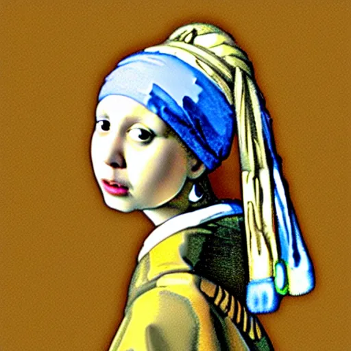 Image similar to a rabbit posing as girl with the pearl earring