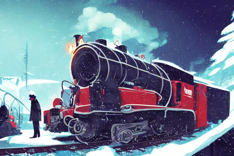 Prompt: dieselpunk polar express going into a canadian blizzard by makoto shinkai, ilya kuvshinov, lois van baarle, rossdraws, basquiat