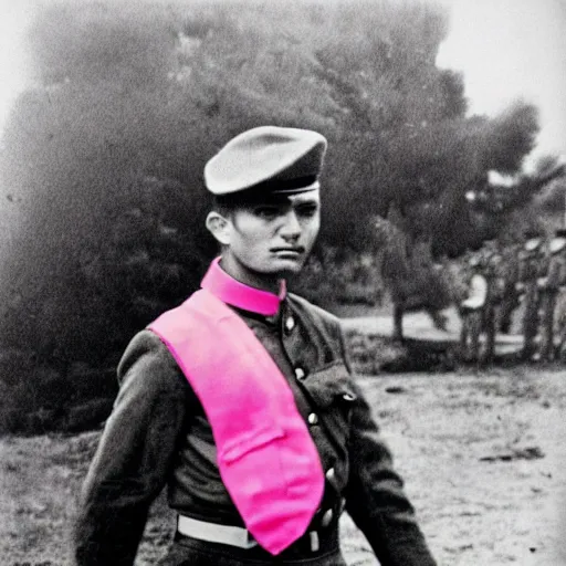 Image similar to soldier with pink uniform, detailled photo, pulitzer price