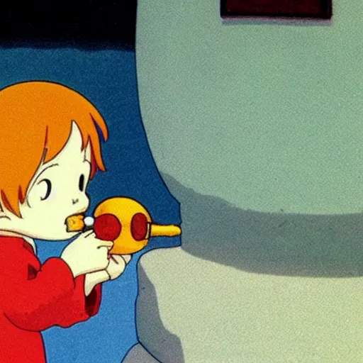 Image similar to Ponyo smoking a pipe, Studios Ghibli