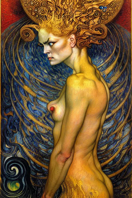 Image similar to Divine Chaos Engine by Karol Bak, Jean Delville, William Blake, Gustav Klimt, and Vincent Van Gogh, symbolist, visionary