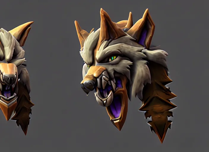 Image similar to wolf head, stylized stl, 3 d render, activision blizzard style, hearthstone style, darksiders style, michael vicente style