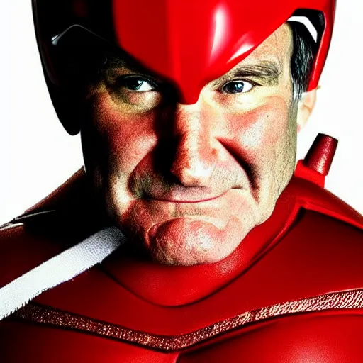 Image similar to robin williams as the red power ranger, digital photography high detail,