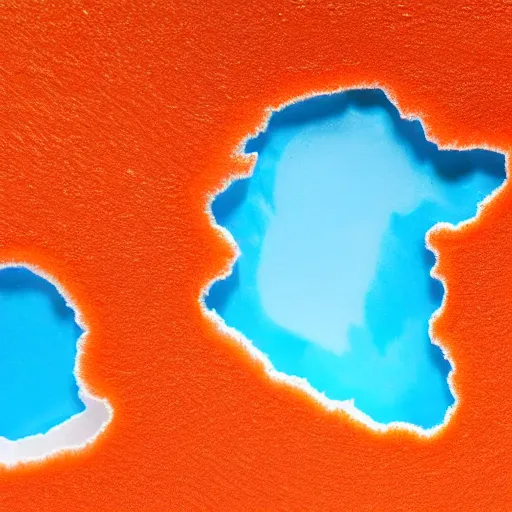 Prompt: top down view of map of country iceland made out of ice, accurate map, surrounded by ocean made out of hot orange lava, realistic