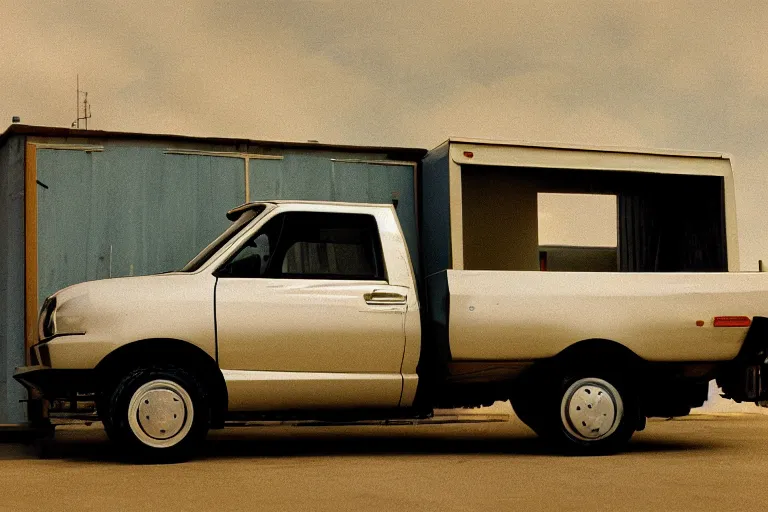 Image similar to studio photograph of a single 1 9 9 8 honda kei truck, ektachrome photograph, volumetric lighting