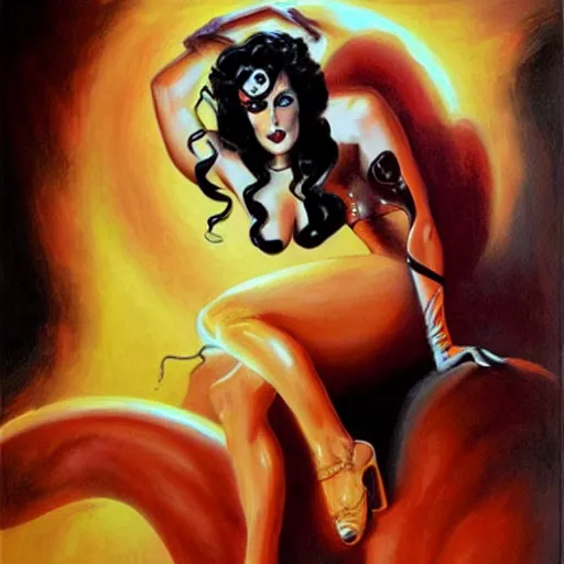 Prompt: worlds hottest villainess, painting by Julie Bell