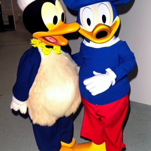 Prompt: Donald Duck as a real human being
