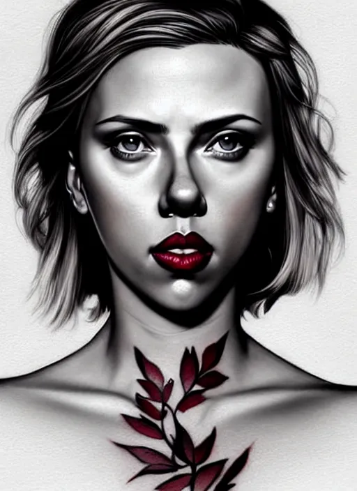 Prompt: full body gorgeous Scarlett Johansson, realistic character concept, full body pose, tattoos, autumn, makeup, shorter neck, illustration, symmetrical eyes and body, cinematic lighting, detailed realistic symmetrical eyes, artgerm, Joshua Middleton, single face, insanely detailed and intricate, beautiful