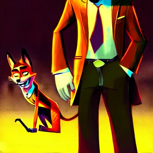 Image similar to concept art of nick wilde as max payne in max payne 3 set in gritty neo - noir zootopia, favela level