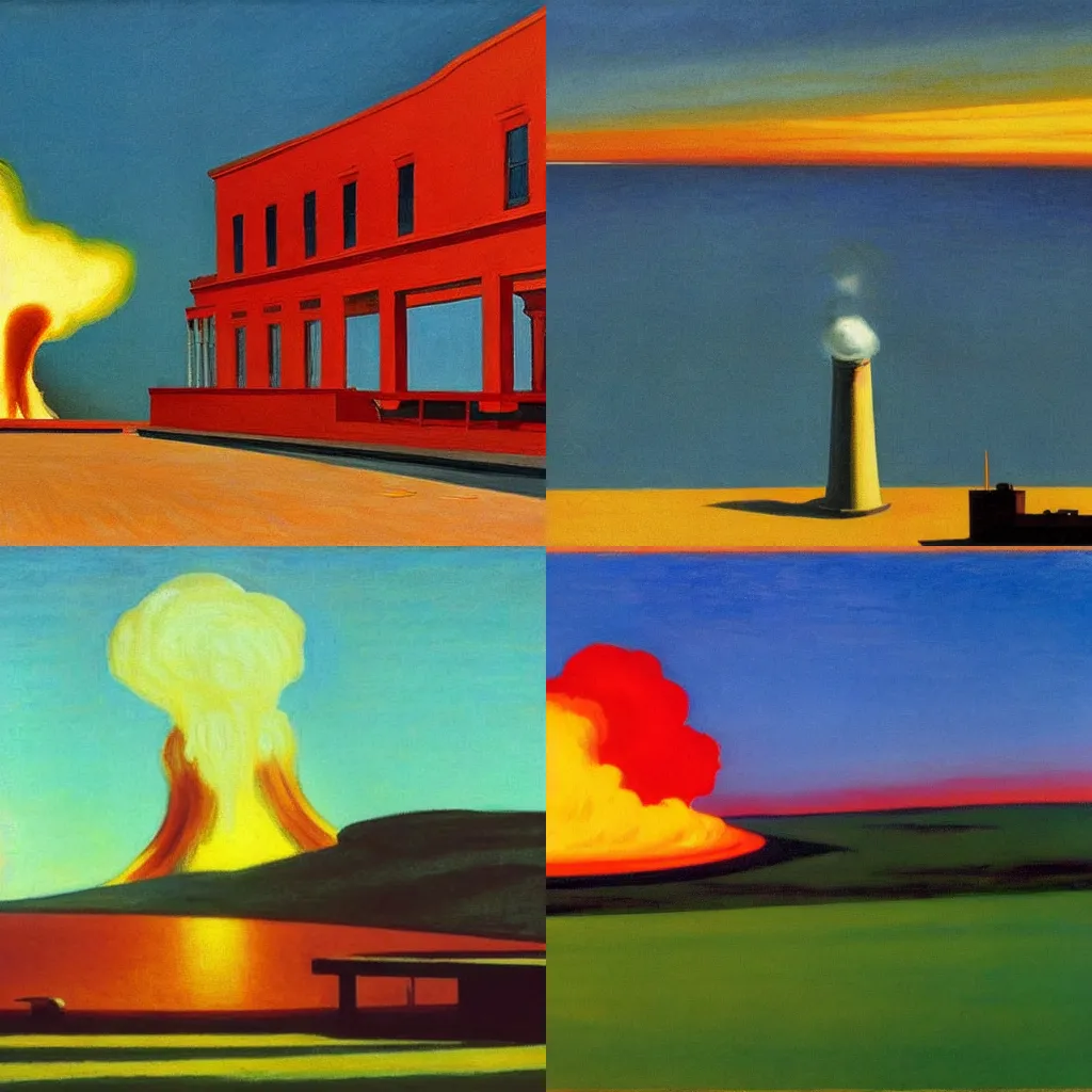 Prompt: a nuclear explosion by edward hopper