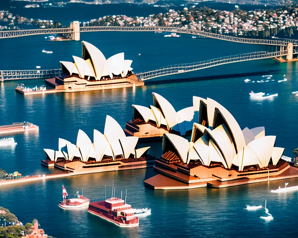 Image similar to sydney opera house and harbour bridge lego town, 3 5 mm lens, shallow dof, cinematic, photo, 4 k, detailed, tiny