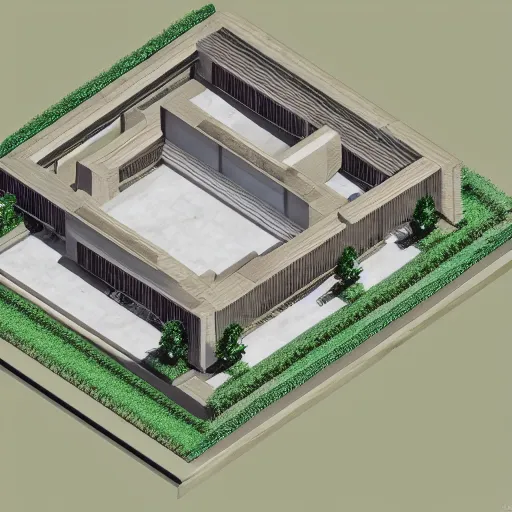 Prompt: isometric view of a brutalist villa trending on artstation