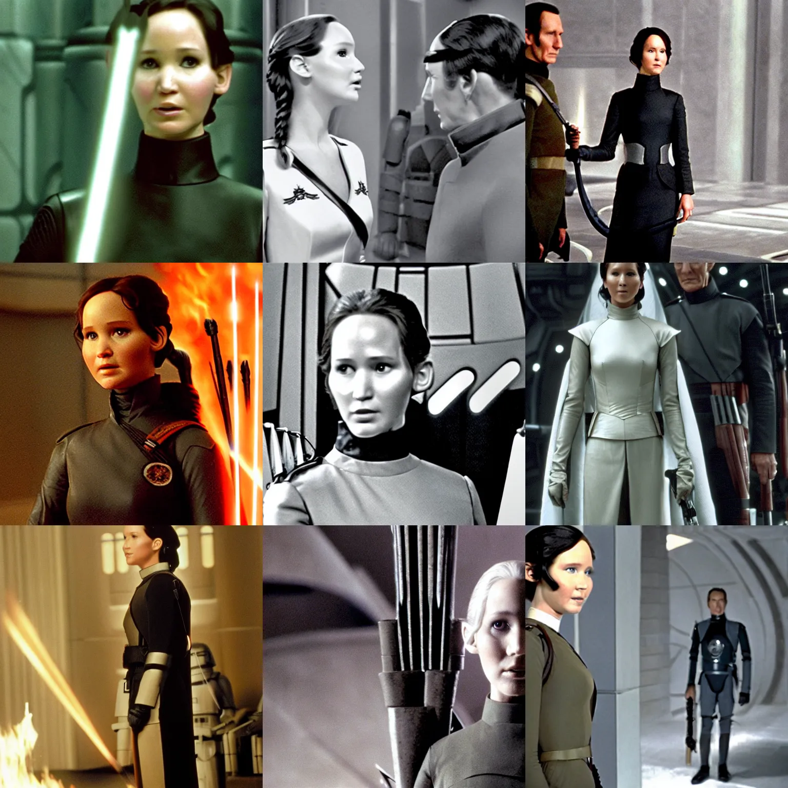 Prompt: Katniss Everdeen as Grand Moff Tarkin, film still from Star Wars: The Empire Strikes Back'