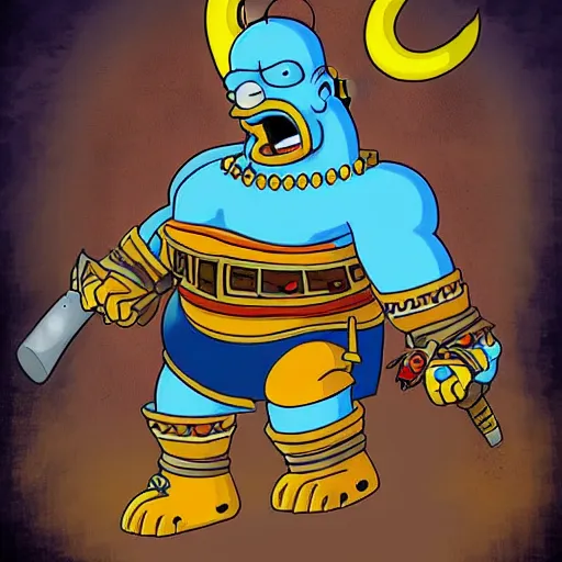 Prompt: Homer Simpson as an Orc Warrior in the style of World of Warcraft, detailed digital painting