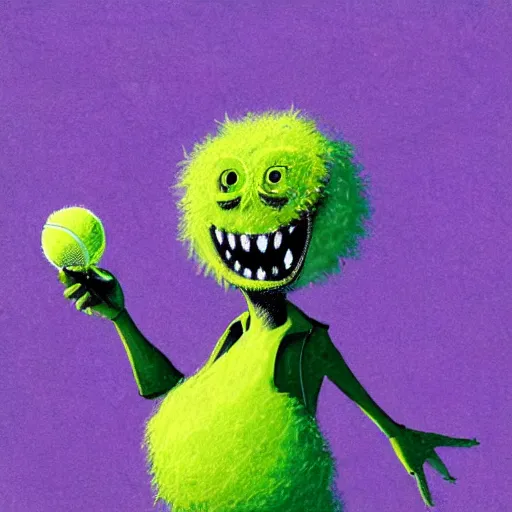 Image similar to a tennis ball monster, digital art, fantasy, magic, trending on artstation, ultra detailed, professional illustration by Basil Gogos