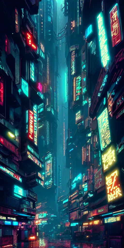 Image similar to epic cyberpunk cityscape arcade : : blade runner, james guilleard, beeple, laurie greasley, dan mcpharlin : : ornate, dynamic, particulate, rich colors, intricate, elegant, highly detailed, centered, artstation, smooth, sharp focus, octane render, 3 d