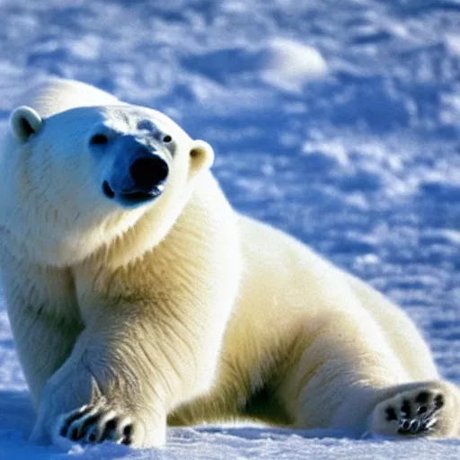 Prompt: The polar bear is white and fuzzy, and it's walking across a field of snow. The snow is deep and pristine, and the air is frigid. The polar bear is trudging through the snow, its head down and its breath visible in the cold air, by wu daozi, qiu ying, gu gaizhi