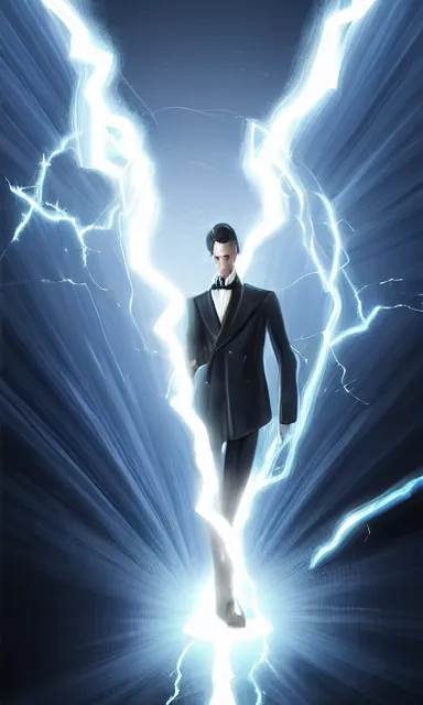 Prompt: nikola tesla, lightning, portrait, sharp focus, fantasy, digital art, concept art, dynamic lighting, epic composition, trending on artstation, by emylie boivin 2. 0, rossdraws 1. 0, artgerm 3. 0