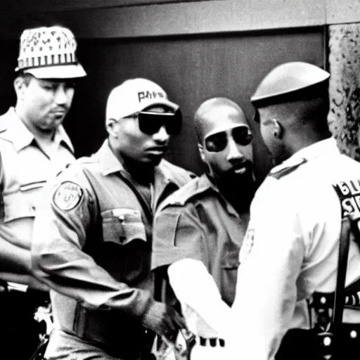 Prompt: photo of 2 pac getting arrested by the police.