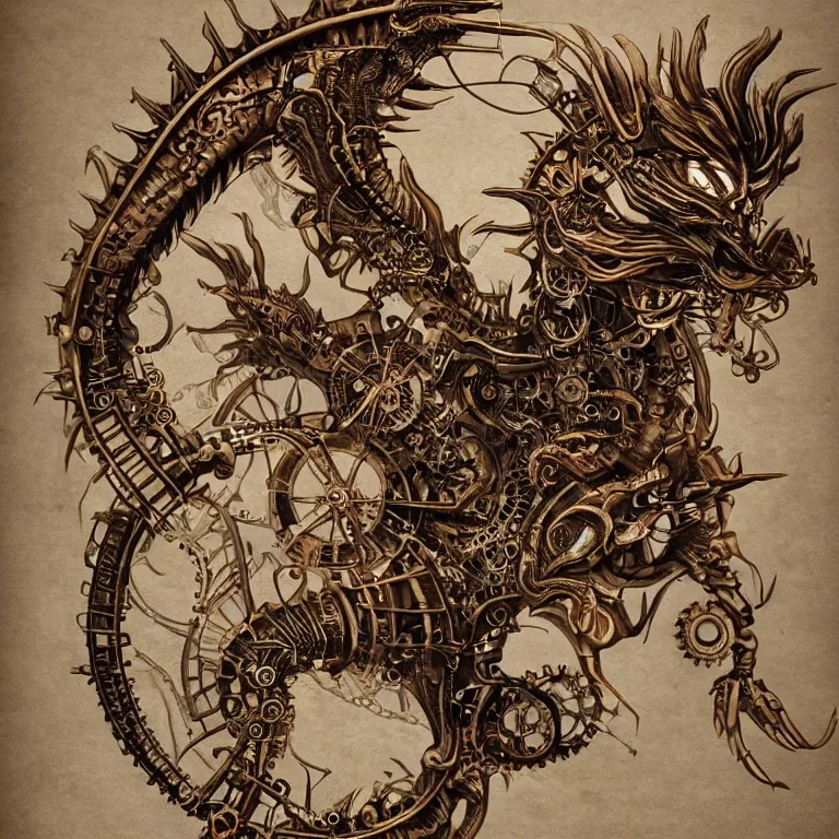 Prompt: ultra realistic illustration of a steampunk mechanical dragon art nouveau filgree scrollwork, masterpiece, sharp