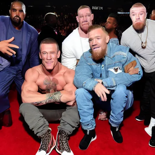 Image similar to kanye west, john cena, conor mcgregor all hanging out