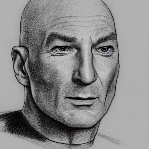 Image similar to a pencil sketch of jean - luc picard