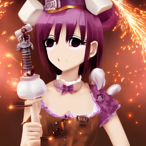 Prompt: anime girl with steampunk weapons stabbing giant marshmallows, surreal, lush, cute animation, anime, finely detailed, steampunk armor, copper, particles,