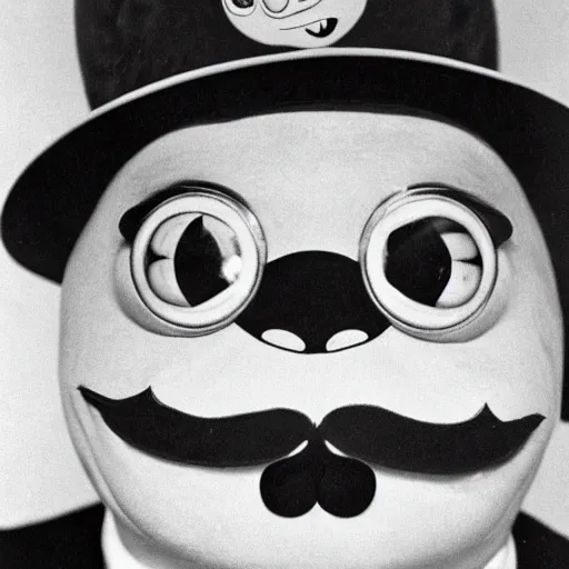 Image similar to portrait of Pepe the frog with salvadore dali mustache, photography by Cecil Beaton, glamorous Hollywood style lighting, black and white, photorealistic