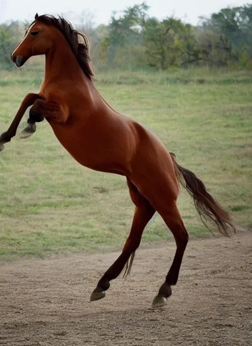 Prompt: a horse dancing on it's hind legs