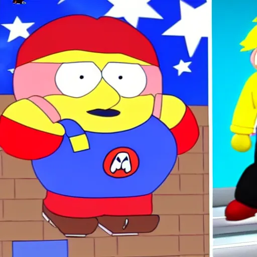 Prompt: American YouTuber Logan Paul boxing Eric Cartman from South Park inside Super Mario 64-W 910