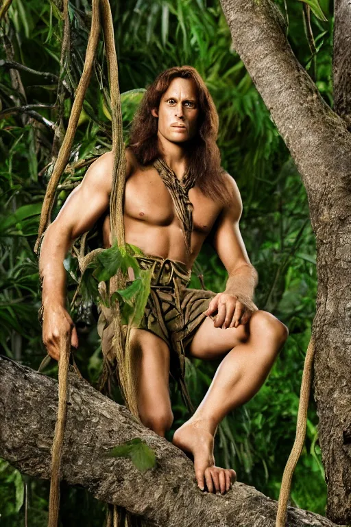 Prompt: Tarzan, lord of the jungle, professional photo, color.