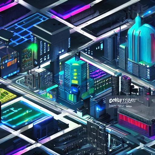 Image similar to wide angle isometric futuristic city at night bladerunner unreal engine zoomed out