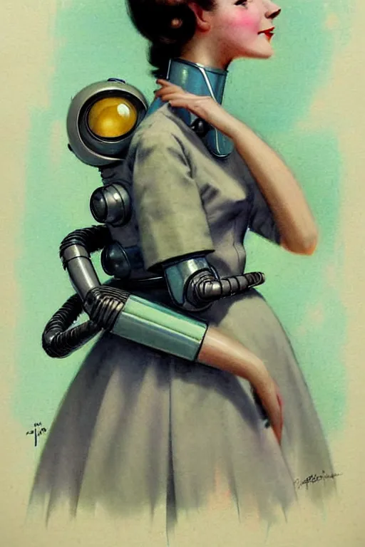 Image similar to ( ( ( ( ( 1 9 5 0 s retro future android robot nanny. muted colors., ) ) ) ) ) by jean - baptiste monge,!!!!!!!!!!!!!!!!!!!!!!!!!