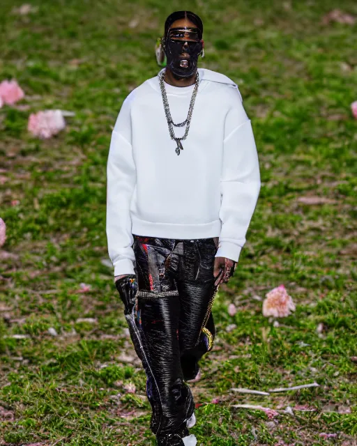 Prompt: hyperrealistic and heavy detailed 2022 poptart balenciaga runway show of travis scott and master chief , Leica SL2 50mm, vivid color, high quality, high textured