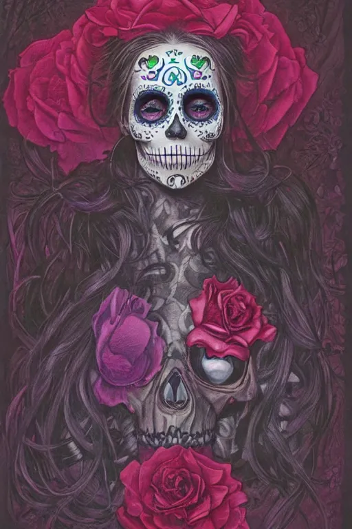 Prompt: Illustration of a sugar skull day of the dead girl, art by wayne barlowe