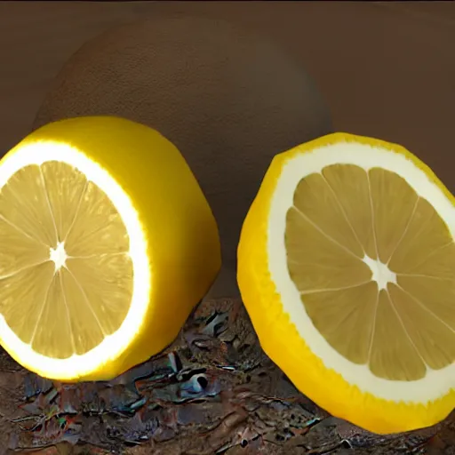 Image similar to a render of a low polygon lemon, unreal engine