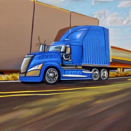 Image similar to highly detailed painting of a semi truck yelling