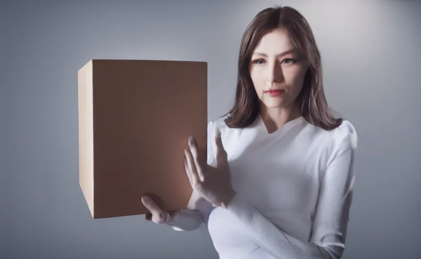 Prompt: a woman holding a box, unreal engine