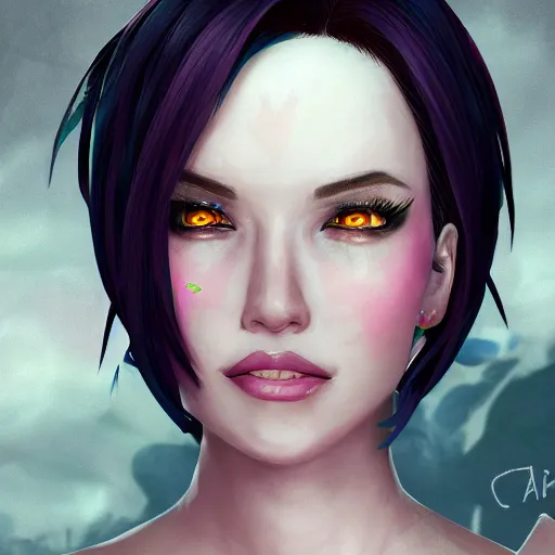 Image similar to a realistic portrait of vi from arcane