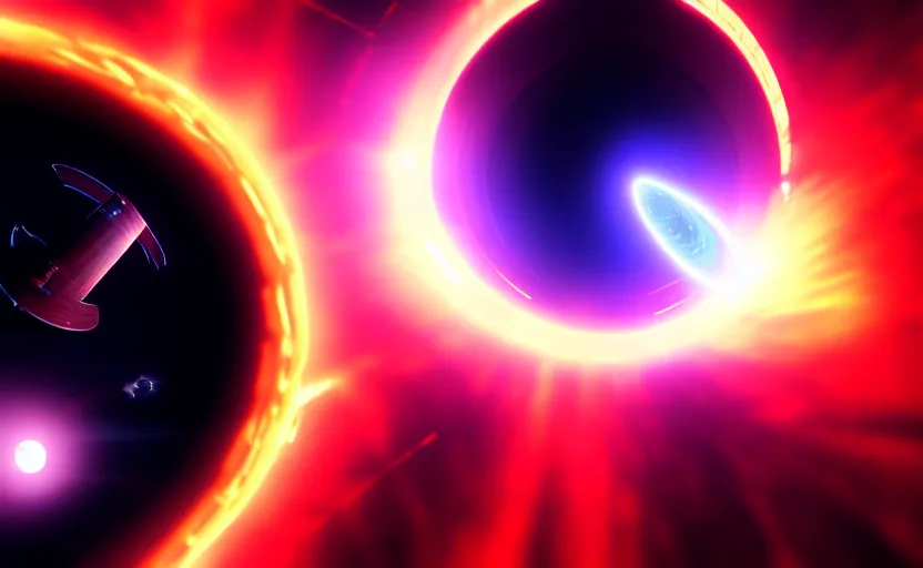 Prompt: black hole going rouge in a spaceship battle, cinematic shot, dramatic volumetric lighting, epic composition, 4 k ultra hd