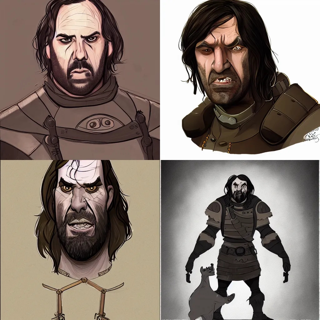 Prompt: sandor clegane by cory loftis, very detailed, cartoon, line art