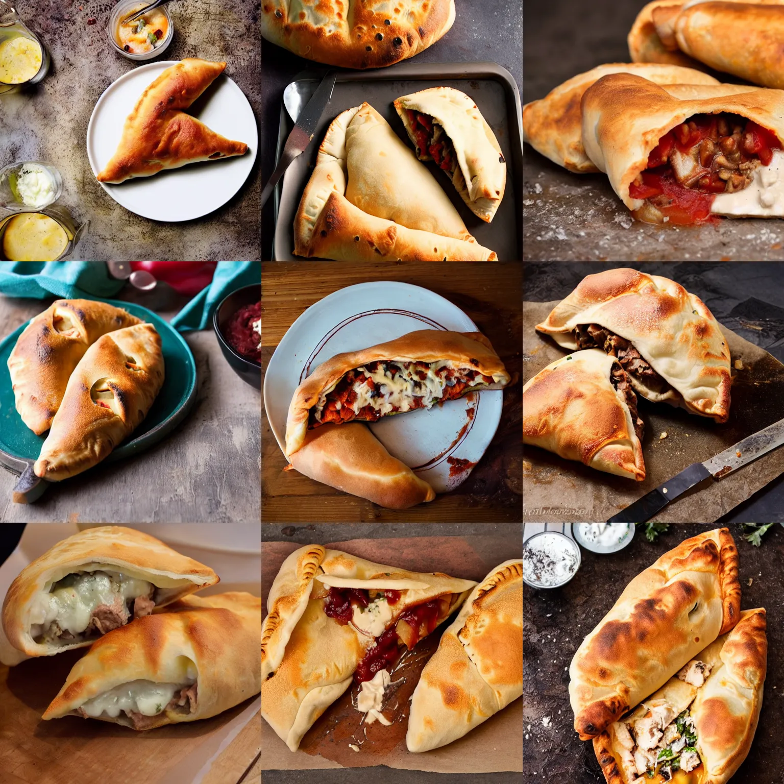 Prompt: calzone with a bone filling, food photography, bone food