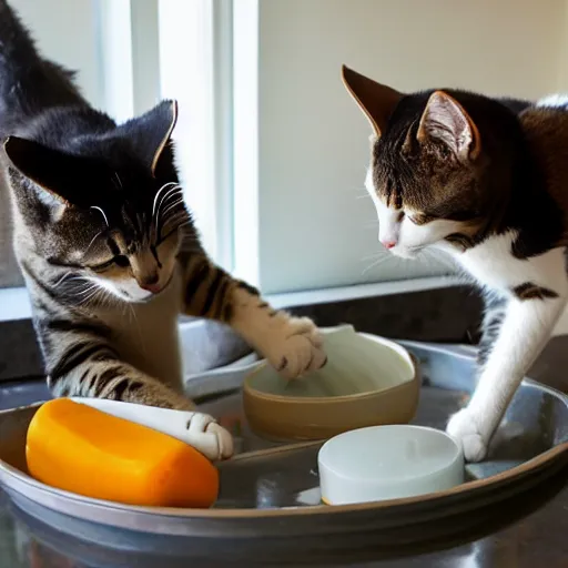 Image similar to two cats doing dishes