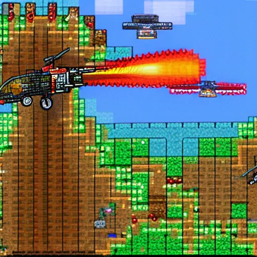 Prompt: apache helicopter in terraria