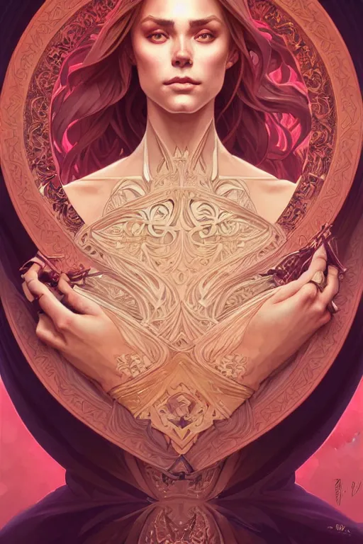 Image similar to symmetry!! intense fanart of acotar protagonist, intricate, elegant, highly detailed, my rendition, digital painting, artstation, concept art, smooth, sharp focus, illustration, art by artgerm and greg rutkowski and alphonse mucha