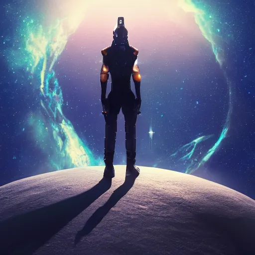 Prompt: man standing on the edge of the galaxy, futuristic, stylistic, 4 k, digital art, trending on artstation