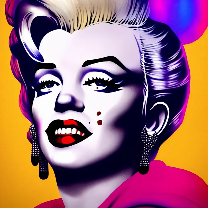 Image similar to portrait of Marilyn Monroe as a harley quinn. intricate abstract. intricate artwork. by Tooth Wu, wlop, beeple, dan mumford. octane render, trending on artstation, greg rutkowski very coherent symmetrical artwork. cinematic, hyper realism, high detail, octane render, 8k, iridescent accents