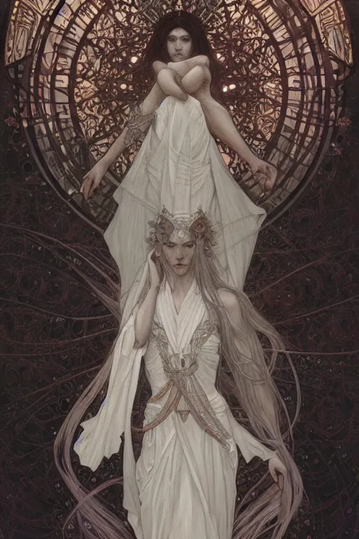 Image similar to a full body portrait of a beautiful ethereal delicate mage queen meditative sacral pose catholic stages of the cross, intricate, elegant, highly detailed, digital painting, artstation, concept art, smooth, sharp focus, illustration, art by krenz cushart and artem demura and alphonse mucha