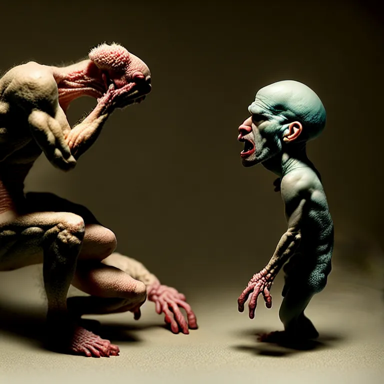 Image similar to laboratory miniature creature in pain and anger and revange by Christopher Soukup, David Fincher, Dan Witz, Gregory Crewdson, Huleeb, Lee Griggs, Mike Nash, Paul Chadeisson, Stephen Shore, sideshow collectibles, Terry Richardson, Vitaly Bulgarov